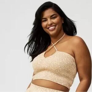 Torrid Smocked Crinkle Gauze Halter Crop Top Vines Floral Ginger Root